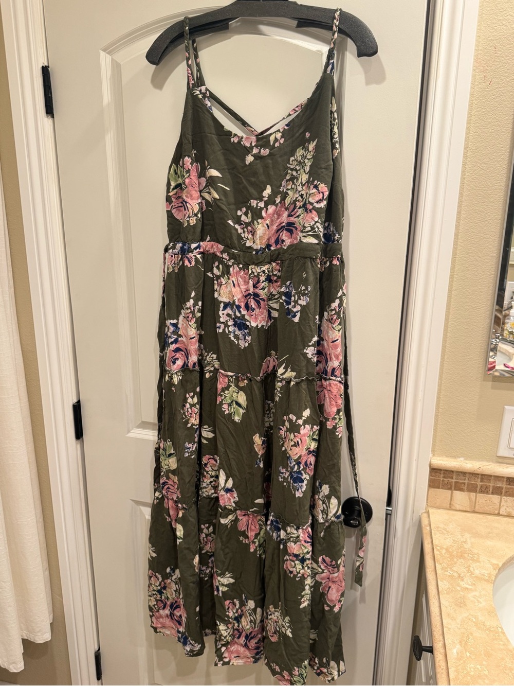 torrid Olive Floral Strappy Tiered Maxi Dress
